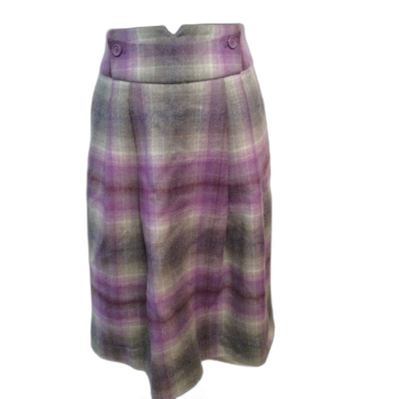 Chadwick's NWOT Vintage Tartan Skirt Wool Blend 6 Pleated Pockets Purple Gray - Picture 1 of 3